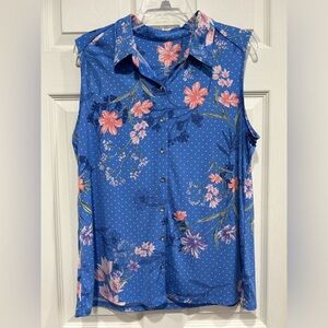 Croft & Barrow Women's Large Print Sleeveless Polo Blue Floral EUC Tank Top